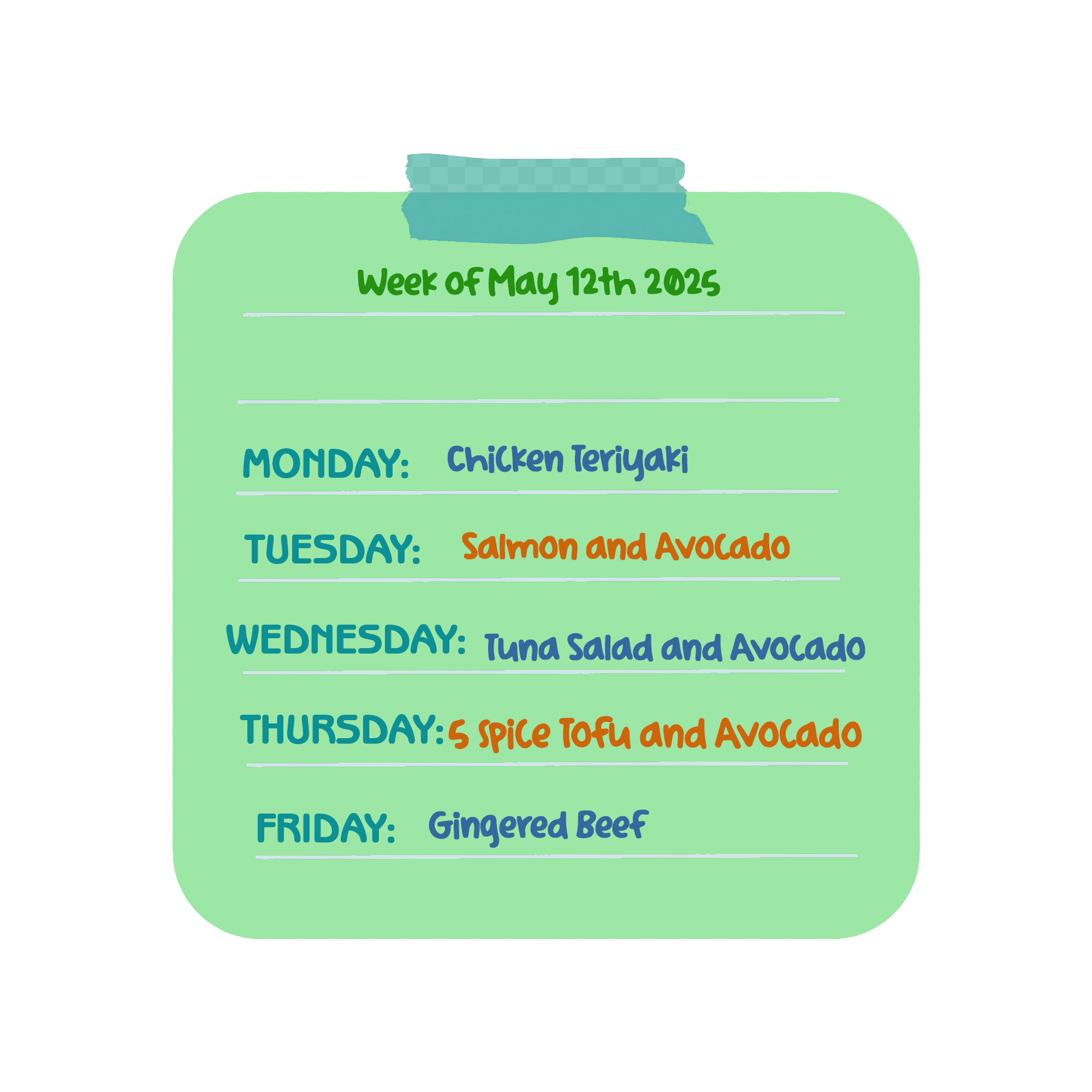 Weekly menu for May 12, 2025